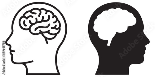 Head with brain symbol vector icon, human mind concept, intelligence thinking idea, psychology, mental health, creativity, flat illustration