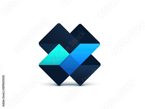 Geometric abstract cube logo illustration with interlocking blue diamond forms expressing structure stability technology and modern brand identity