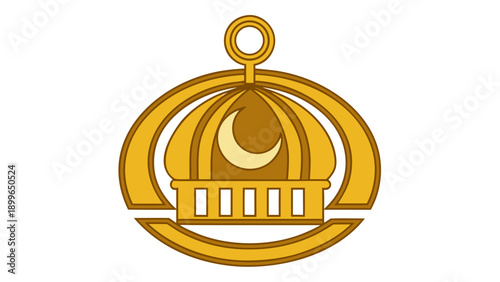 Golden islamic symbol with crescent and building
