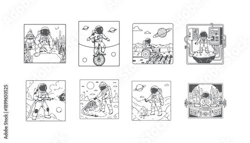 Space traveler life cycle, stippled circle badges for streetwear