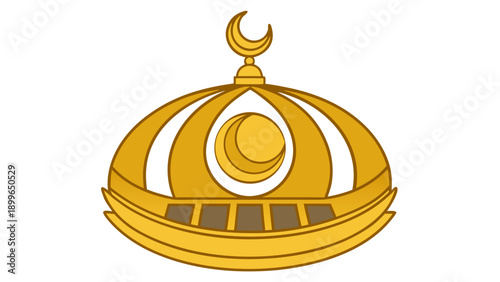 Golden sikh khanda symbol with crescent and two swords