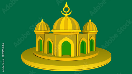 Golden mosque with dome and minarets - minimalist islamic architecture
