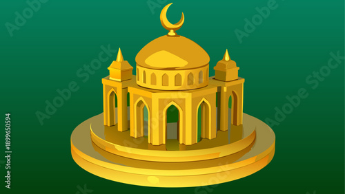 Golden mosque with crescent moon and stars
