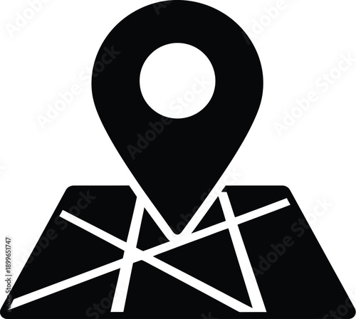 Map pin on a simplified map grid. GPS location, navigation, or general location tracking. Destination, locator logo symbol. 