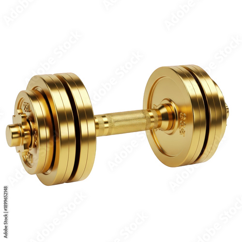 Gold dumbbell, luxury fitness equipment for weightlifting, metallic gym accessory for strength training, premium workout gear for bodybuilding and health isolated on Transparent Background