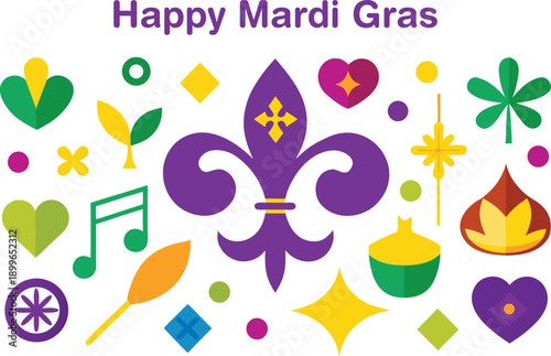 Vibrant mardi gras celebration with colorful symbols and icons