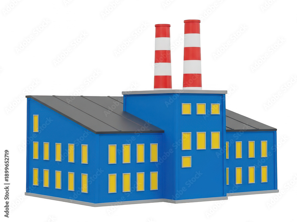 Fototapeta premium A large industrial factory with prominent chimneys and a blue exterior. isolated on transparent background