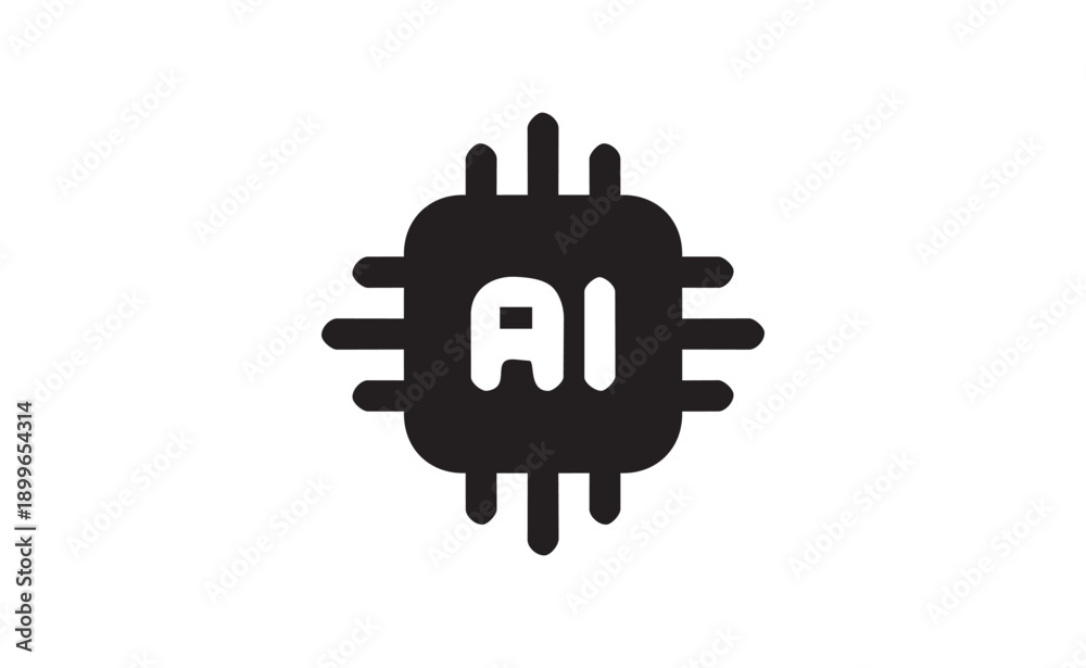 Obraz premium AI Chip Icon – Rounded Artificial Intelligence Processor, Technology Symbol
