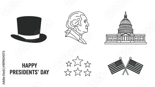 Professional Presidents' Day icon set for national holiday educational resources and government agency historical heritage business branding.