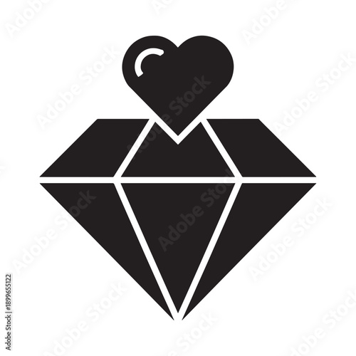 A black silhouette of a heart shaped diamond with a crescent moon