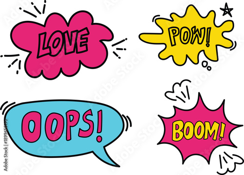 Comic Speech Bubble Stickers – Pop Art Love Oops Boom Pow Sound Effect Icons