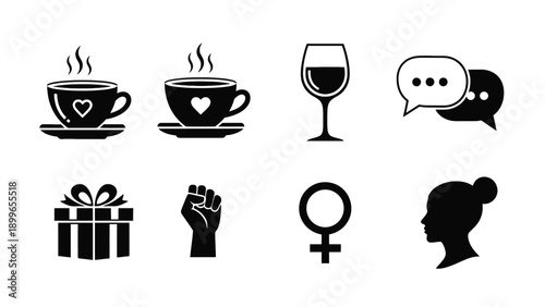 Professional women's empowerment and lifestyle icon collection for modern feminist movements and creative community wellness industry business branding.