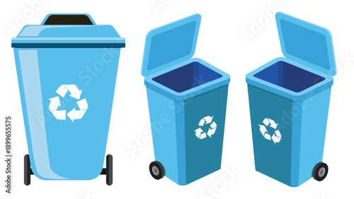 colorful recycling bins for waste separation. recycle infographic. isolated on white background. Trash type bin for garbage organic, plastic, glass, paper, metal. vector illustration.