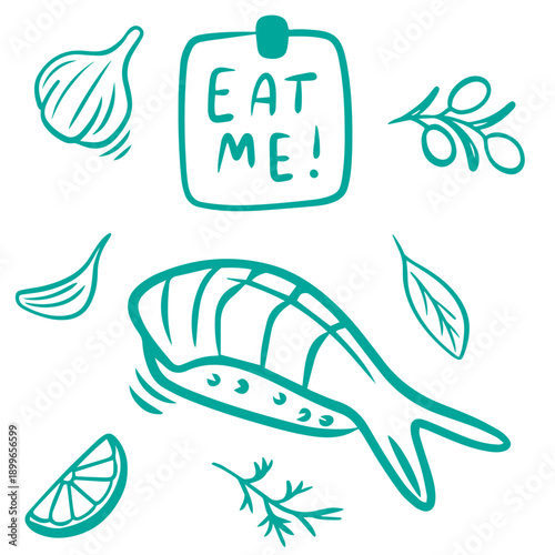 Sushi Doodle Style Illustration Set with Hand Drawn Japanese Food Elements for Menu Design and Branding
