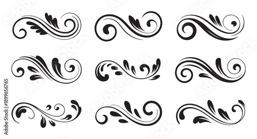 Decorative filigree flourish set for ornamental dividers and elegant calligraphic design accents for print