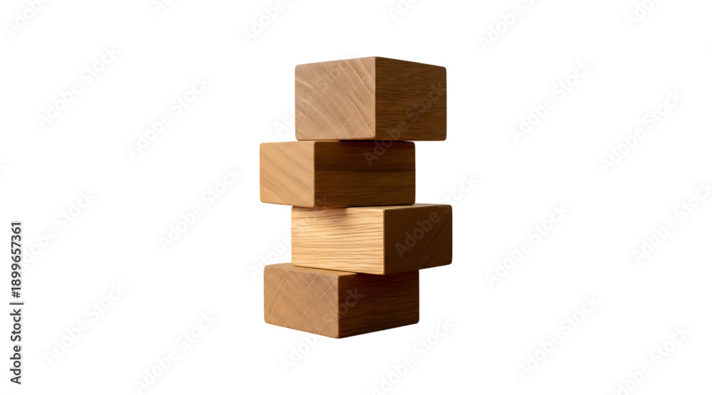 Obraz premium Abstract geometric composition of stacked brown cubes on a plain background isolated on transparent background