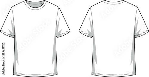 Blank t shirt technical fashion illustration showing front and back views short sleeves crew neck isolated on white background for apparel design mockup