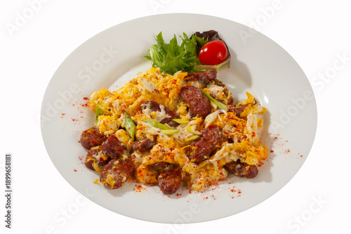 Eggs with sausage and red pepper