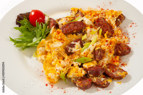 Eggs with sausage and red pepper
