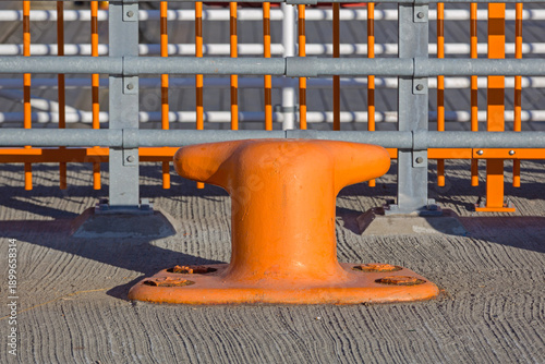 Orange Mooring Bollard Ship in Oslo Norway Sunny Autumn Day