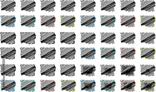 Creative Abstract Composition Featuring Torn Paper Layers, Scribed Brush Texture Colorful Lines, and Artistic Black Handcrafted Vector Elements