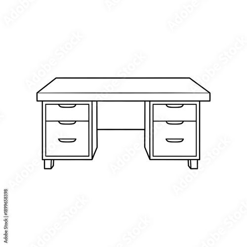 Modern Office Desk Illustration | Wooden Workstation Furniture Vector