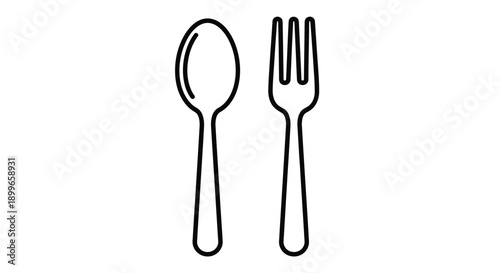 Simple black and white illustration of a spoon and fork