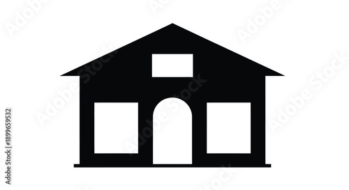 Simple black silhouette of a house with three openings