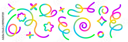 Set abstract swirls with gradient of yellow, red, purple and green colors, elements for decorating children's parties, websites and presentations, playful and unique design.