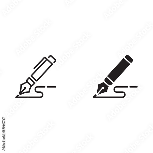 Two fountain pens with flowing script depicted in a dark silhouette