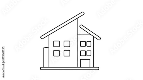Modern residential building line art icon on white background