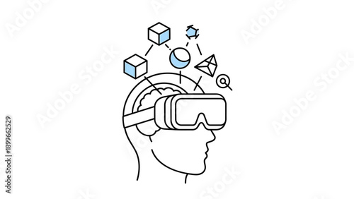 Person wearing VR headset experiencing virtual reality and metaverse concepts