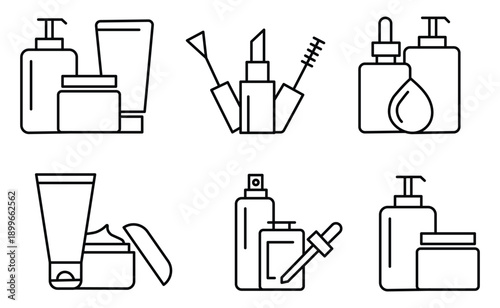Minimalist Cosmetic and Skincare Product Line Icons Set