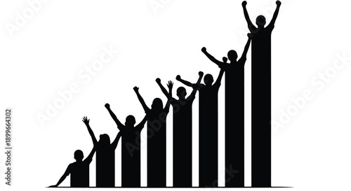 Silhouettes of people celebrating success on a rising graph, symbolizing growth and achievement.