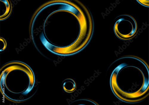 Abstract bright orange blue smooth circles with grunge grainy texture background. Geometric vector design