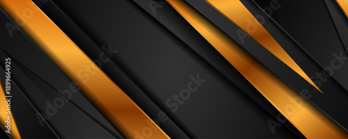 Black and golden tech geometric abstract banner design. Concept corporate vector background
