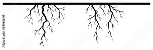 Simple black and white illustration of two branching cracks or root systems descending from a top edge
