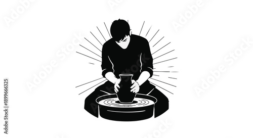 Focused artisan shaping clay on a pottery wheel, creating with skillful hands.