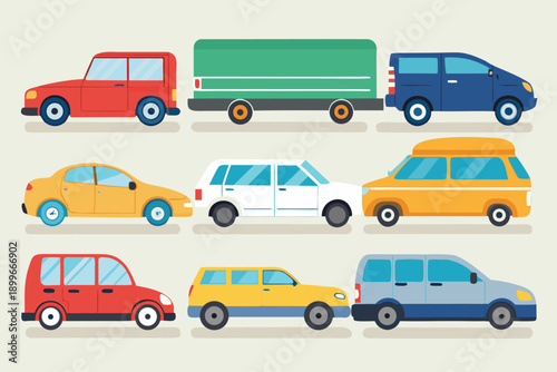 Colorful cartoon cars traffic jam illustration vehicle transportation commute driving road trip