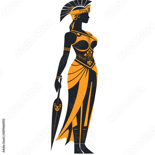 Silhouette of a Strong Female Warrior in Ancient Greek Style