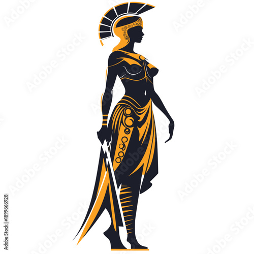 Silhouette of a Strong Female Warrior in Ancient Greek Style