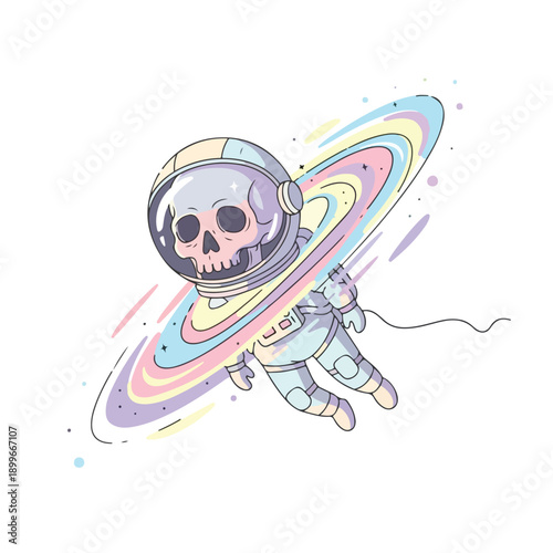 Astronaut Skull Floating in a Pastel Cosmic Swirl