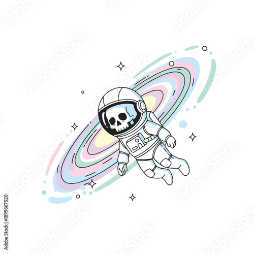 Astronaut Skull Floating in a Pastel Cosmic Swirl