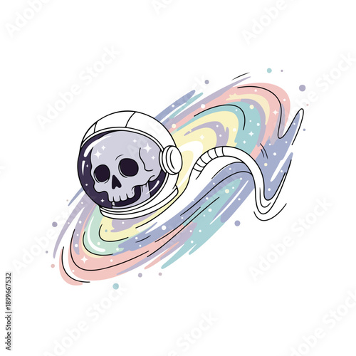 Astronaut Skull Drifting Through a Psychedelic Galaxy