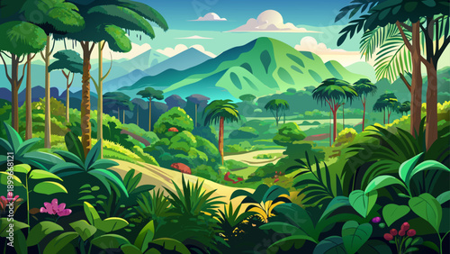 Very beautiful panoramic view of Tutunendo Choco rainforest, showcasing dense tropical vegetation, vibrant green layers, untouched wilderness, and one of Colombia’s richest biodiversity landscapes.