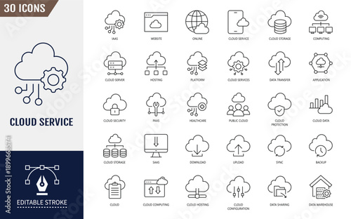 Cloud Services line icon set. Outline icon with Editable stroke. Vector illustration 