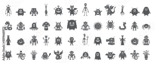 Hand Drawn Collection of One Eyed Monster Doodles, Character Set
