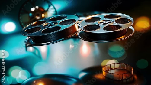 Wallpaper Mural A bunch of film reels sitting on top of a table Torontodigital.ca