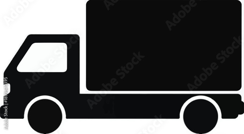 Black Silhouette Icon of a Box Truck on a White Background delivery truck cargo truck