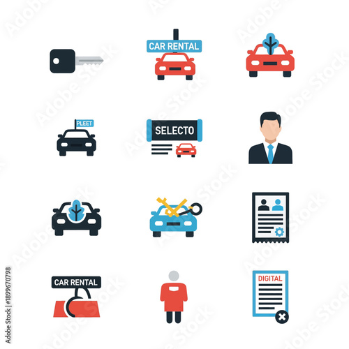 Car Rental Service Icons and Symbols Collection.